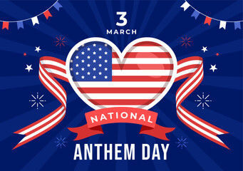 National Anthem Day Vector Illustration on March 3 with United States of America Flag in National Holiday Flat Cartoon Background Design