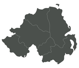 Northern Ireland map. Map of Northern Ireland divided into six main regions in grey color