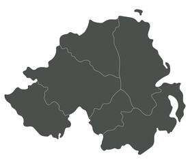 Obraz premium Northern Ireland map. Map of Northern Ireland divided into six main regions in grey color