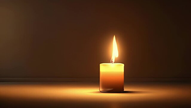Minimal animation of a flickering candle flame casting a warm, cozy glow in a dimly lit room