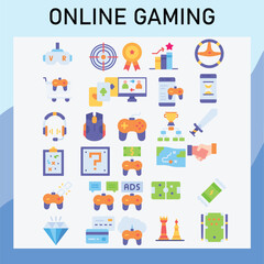  online gaming. flat icon collection. Editable stroke. Vector illustration