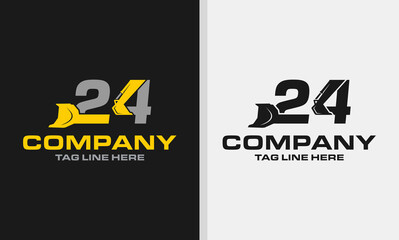 the number twenty-four excavator. bulldozer logo template vector .