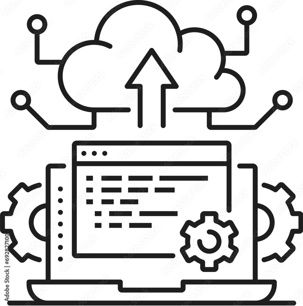 Aufkleber cloud architect, it specialist icon of data storage engineer and digital network management, line ve