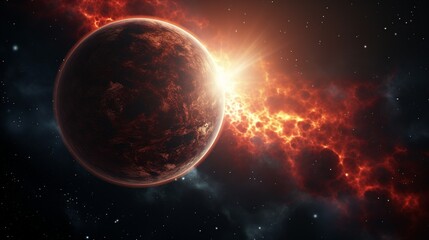 Obraz na płótnie Canvas View of a beautiful planet in space during a sunrise 3D rendering, Generate AI.