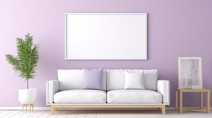 Fototapeta na wymiar Modern interior design sofa in living room with mock up poster frame in wall at home, Neutral living room, empty nobody, 3D render.photo