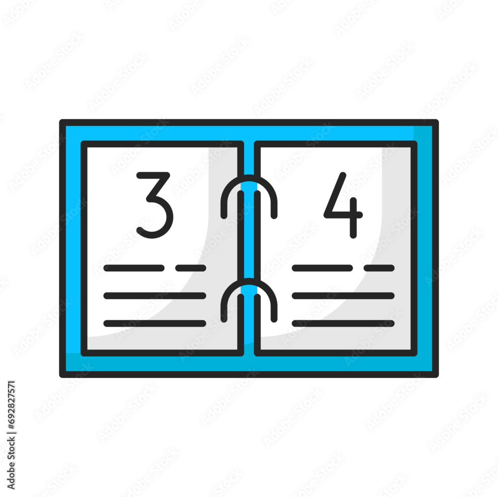 Poster Spiral calendar with three and four dates, color outline icon. Vector annual schedule planning, planner reminder. Pages with agenda appointment date