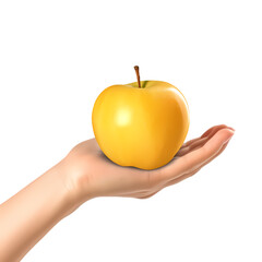 Hand holding a yellow apple isolated on transparent background