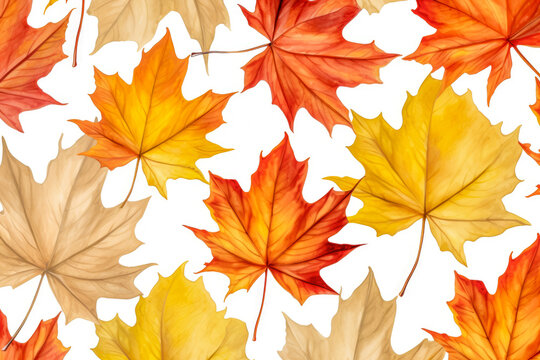 Seamless pattern with autumn maple leaves. Watercolor illustration.