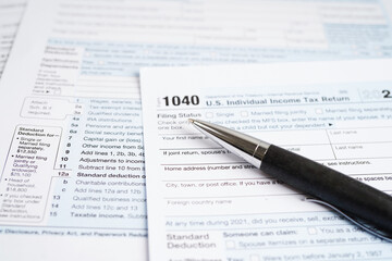 Tax form 1040 U.S. Individual Income Tax Return, business finance concept.