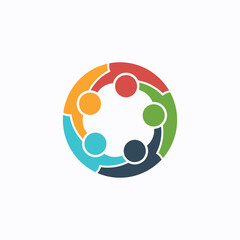 Community Unity Logo - Five Colorful Figures in a Circular Family Embrace Symbolizing Togetherness and Team Support