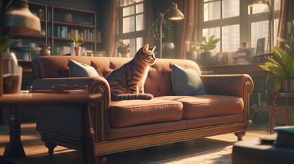 ［AI生成画像］かわいい猫、ソファの上2
