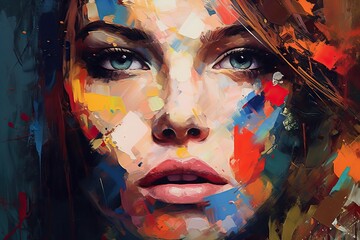 face woman art style painting acrylic portrait female Abstract artistic artwork blob brush background canvas colours colourful creative fabric rty composition grunge grimy design detail handmade