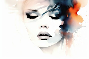 face woman Beautiful illustration watercolor fashion Abstract accessory art artist background beauty colours cosmetic cute decorative draw elegance eye face female girl glamour hair coiffure h