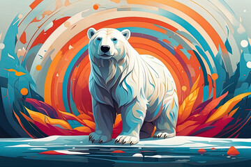 a polar bear standing on a rock in the water - obrazy, fototapety, plakaty