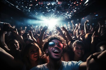 Happy crowded in nightclub. Generative AI.