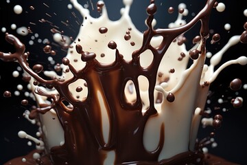 Chocolate splashes. Generative AI.