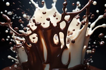 Tuinposter Chocolate splashes. Generative AI. © visoot