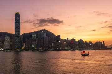 scenery of victoria harbor and hongkong island in hong kong, China
