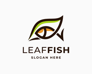 Stylish leaf fish creative minimalist line art fin tail vector logo design