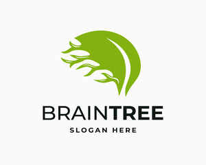 Brain leaf idea creativity mind science think innovation, Stylish Human organ green vector logo design