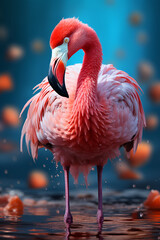 Hyper realistic flamingo portrait on bright background in national geographic style generated AI