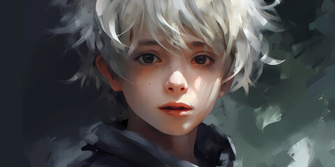 Portrait of Anime Boy with Ash Blond Hair. Illustration