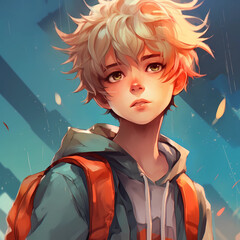 High school anime boy. Vector Illustration
