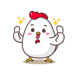 Cute chicken showing thumbs up cartoon. Adorable kawaii Animal concept design. Hand drawn mascot and logo vector illustration. Isolated white background.