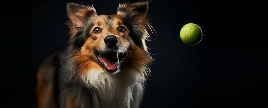 Sheltie jumping after a tennis ball generated AI