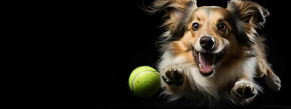 Sheltie jumping after a tennis ball generated AI