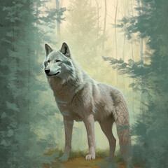 Silver Wolf in Forest Green Mystique