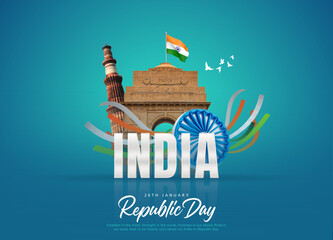 happy republic day India greetings. vector illustration design. - obrazy, fototapety, plakaty