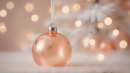 christmas balls tree decoration, bokeh circles on background, peach fuzz photo