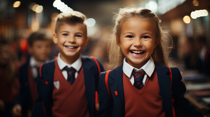 Private school - quirky and eccentric charm -uniforms - classroom - school desk - children - happy...
