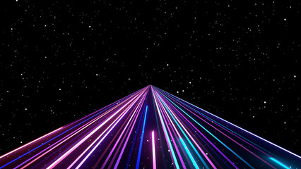 4K of Traveling through star fields space colorful light glowing. Space Nebula moving with stars space nebula (Video galaxy). neon lines with glowing speed trails. Appear, slide up and fade way center