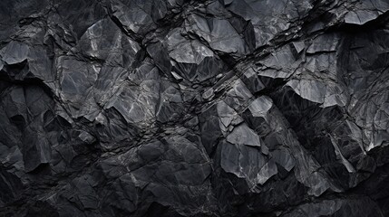 Black white rock texture. Dark gray stone granite background for design. Rough cracked mountain surface. Cracked layered mountain surface. Copy space for text. - obrazy, fototapety, plakaty