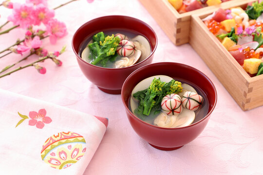 おひなまつり　はまぐりのお吸い物　菜の花