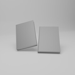 Hardcover book template, two white blank books on a white background for design purposes, 3d rendering