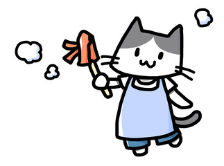 掃除するネコ2