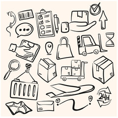 logistics delivery service drawn in doodle and line art style