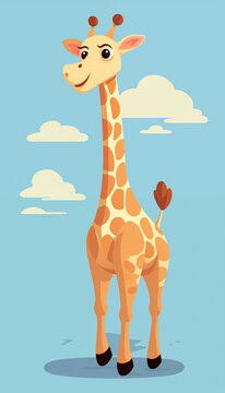Girafa fofa feliz corpo inteiro isolada - Ilustração de  Personagem infantil 2d colorido 