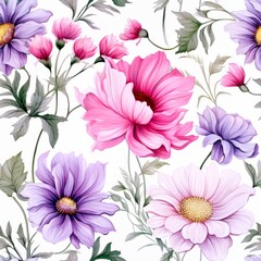 Seamless pattern with watercolor flowers. Hand-drawn illustration.
