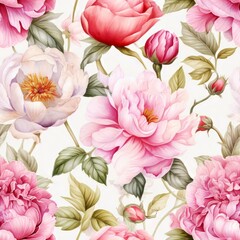 Seamless pattern with watercolor flowers. Abstract Hand-drawn illustration watercolor peony flowers.
