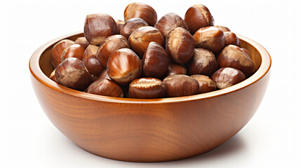 A Bowl of Roasted Chestnut isolated on white background 