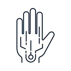 Obraz premium Concept of prosthesis, robot. Vector linear icon isolated on white background.