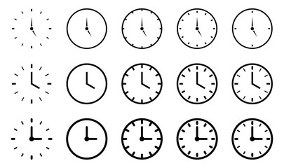 time symbol clock set icon. vector isolated on white background. design for app, web. - obrazy, fototapety, plakaty