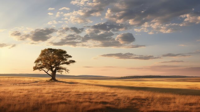 open prairies landscape lone illustration grasslands horizon, solitude wildflowers, meadows plains open prairies landscape lone © vectorwin