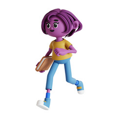 Woman Running while Holding Book 3D Character Illustration