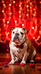 9:16 or 16:9 Cute English Bulldog dogs come to spread love on Valentine's Day and other special days.for backgrounds on mobile or computer screens or other printing projects.