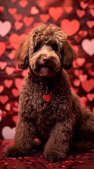 9:16 or 16:9 Cute Labradoodle dogs come to spread love on Valentine's Day and other special days.for backgrounds on mobile or computer screens or other printing projects.